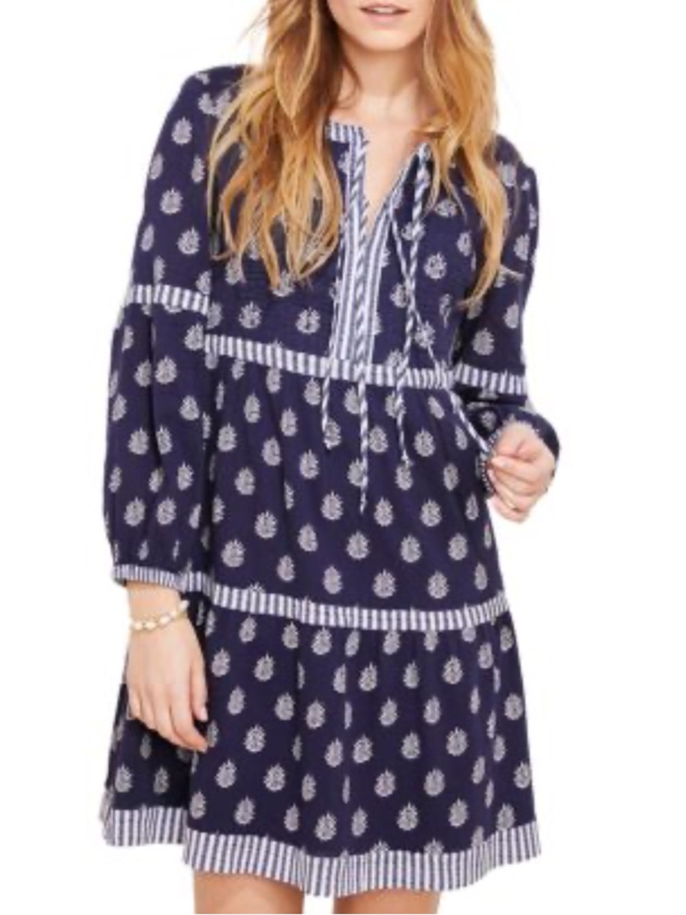 Vineyard Vines Fleur De Leaf Tunic Dress Navy Blue and White Size XS